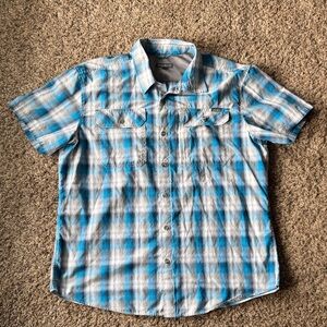 Eddie Bauer Light Blue and White Plaid Shirt